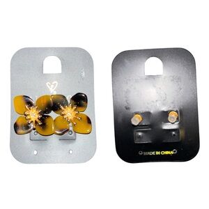 NWT Windsor Tortoiseshell Flower Stud Earrings Brown & Black Gold Center